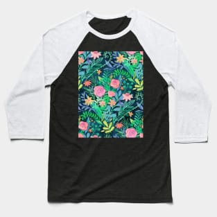 Roses + Green Messy Floral Posie Baseball T-Shirt